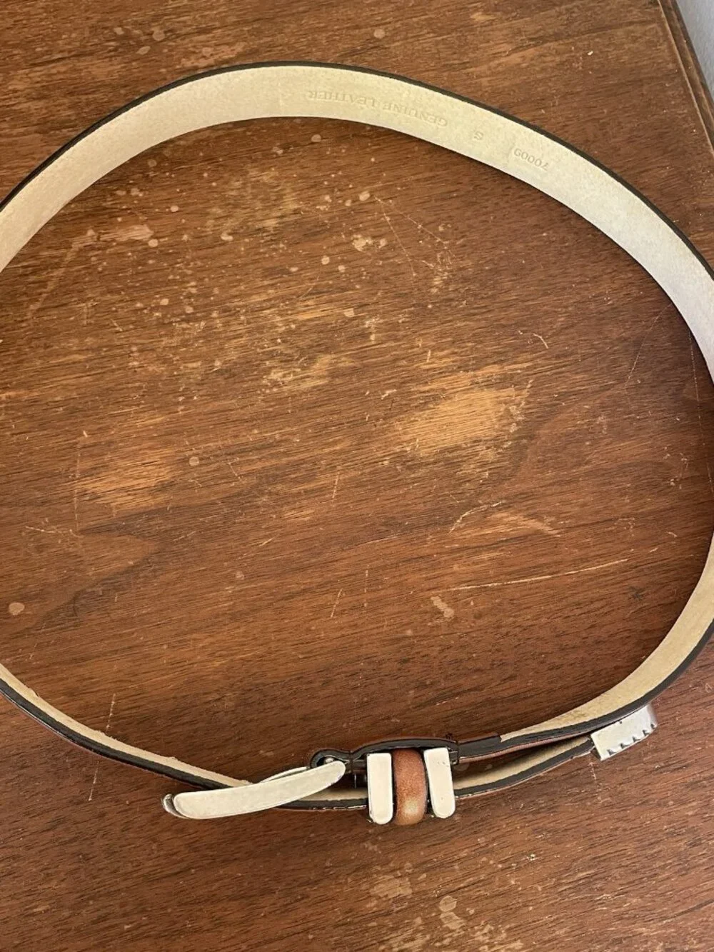 Vintage Southwest Style Silver Chunky Buckle Brown Leather Belt Size 28-32